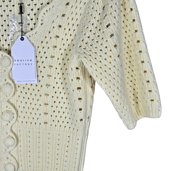 English Factory Cardigan Womens XSmall Pastel Yellow Crochet Cropped Scalloped - Picture 8 of 12